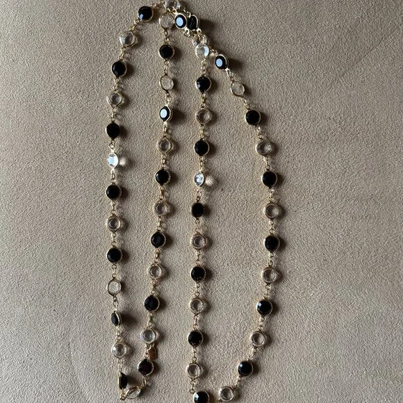Vintage Swarovski Black and Clear Crystal Bezel Necklace - Picture 4 of 4
